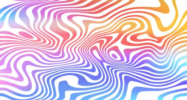 Vector illustration of Wavy Seamless Trippy Pattern with Gradient. Abstract Vector Swirl Backgrounds. 1970 Aesthetic Textures with Flowing Waves