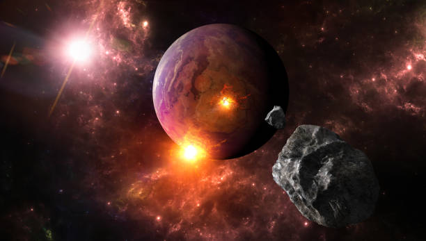 istock Planets from other galaxies, asteroids and meteorites impacting a planet, explosions. Exoplanets 1438455655