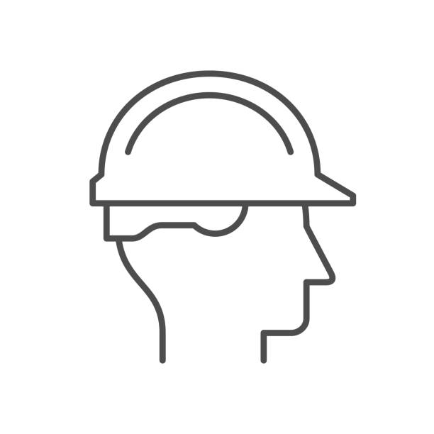 ilustrações, clipart, desenhos animados e ícones de pessoa no ícone da linha de chapéu-dura - hardhat helmet hat construction