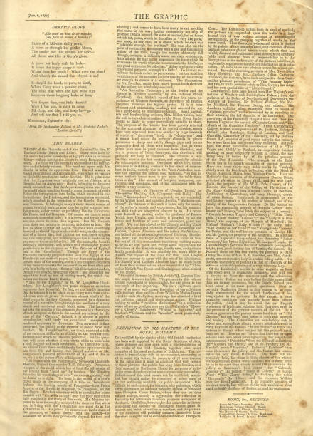 Old Victorian newspaper page, 1870s , 19th Century Old Victorian newspaper page, 1870s , 19th Century old newspaper stock illustrations