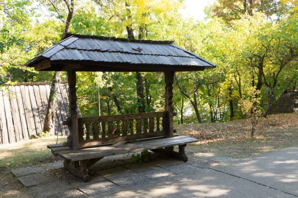 istock Wooden bench in the nature 1438459715
