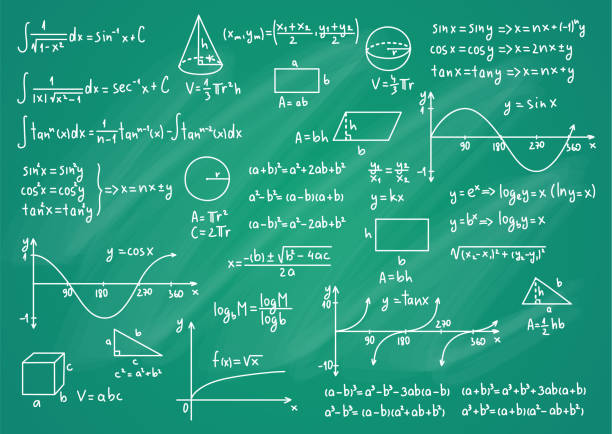 Math Science Formulas on a Green Blackboard Background. Vector vector art illustration