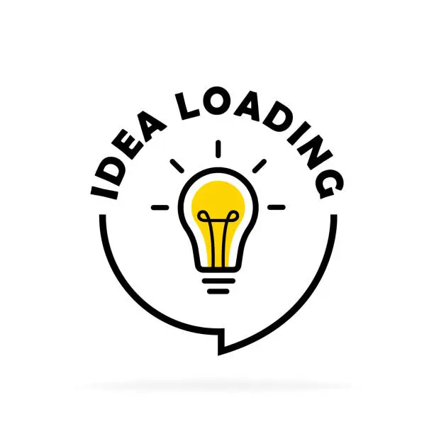 Vector illustration of Idea loading circle message bubble with light bulb emblem. Big idea, innovation and creativity. Vector illustration