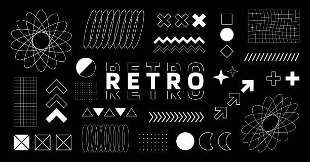 Big set different retro futuristic design elements. Geometric abstract elements. Retro 80s style design elements. Vector illustration vector art illustration