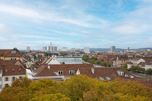Aerial view of the city of Basel in Switzerland.
