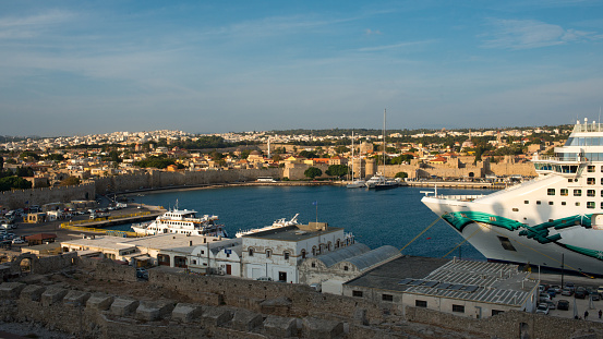 City Rhodes, Rhodes Island, Greece - Oct 14, 2022:  After more than two years of navigating choppy waters since the break of the pandemic, the cruise industry now has seen a strong comeback.