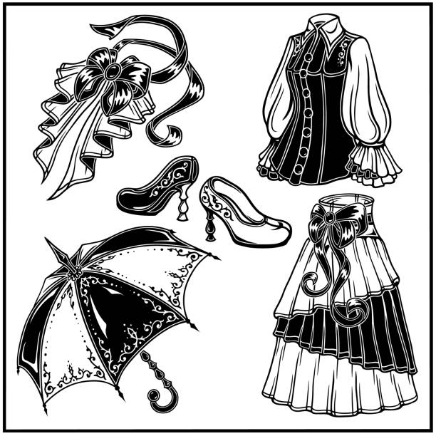 viktorianische gotische dekorative maskerade set - jabot stock-grafiken, -clipart, -cartoons und -symbole