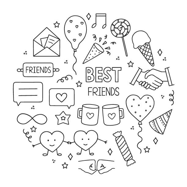 ÐÐ»Ñ ÐÐ½ÑÐµÑÐ½ÐµÑÐ° Hand drawn set of friendship doodle. Friendship day and party decoration in sketch style. Vector illustration isolated on white background forever friends stock illustrations