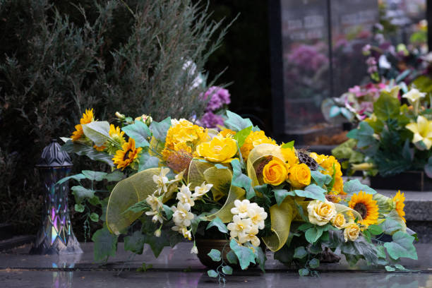 istock Flowers on the grave 1438474429