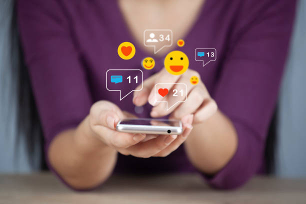 istock icons notifications from social networks on the virtual screen. 1438475412