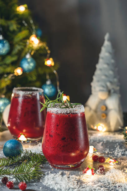Festive Christmas or New Year Frosted Mistletoe Margarita stock photo
