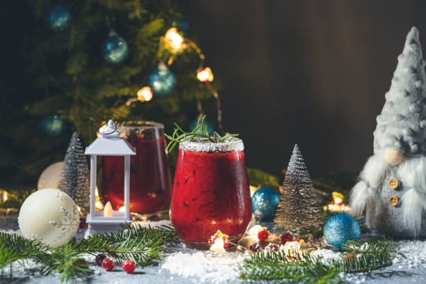 Festive Christmas or New Year Frosted Mistletoe Margarita stock photo