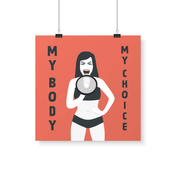 my body my choice sign. women s rights poster, demanding continued access to abortion after the ban on abortions, roe v wade. women s rights to abortion. protest, feminism concept placard - roe vs wade 幅插畫檔、美工圖案、卡通及圖標