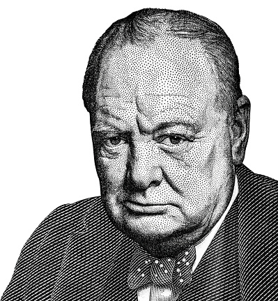 Sir Winston Churchill (1874 - 1965) portrait from British five pounds sterling banknote