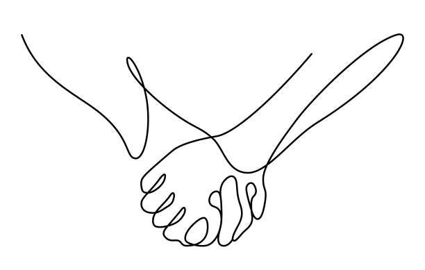 continuous line drawing of hands together holding illustration continuous line drawing of hands together holding illustration for card,decoration, website, web, mobile app, printing, banner, logo, poster design, etc. decorative art stock illustrations