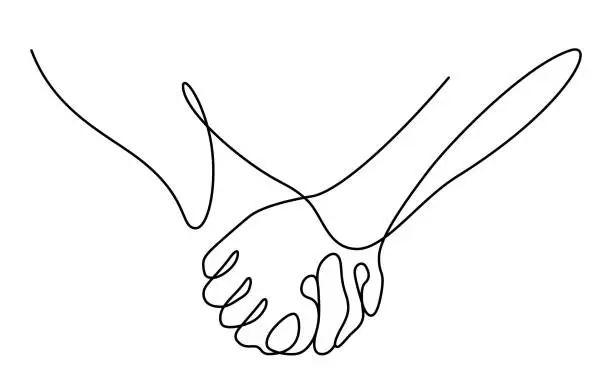 Vector illustration of continuous line drawing of hands together holding illustration