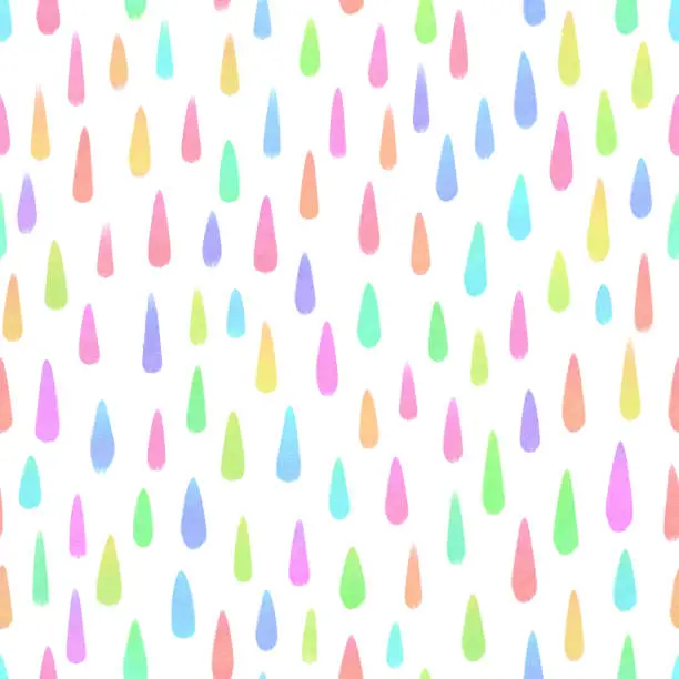 Vector illustration of Neon vibrant colored watercolor raindrops seamless pattern. Hand drawn vector multi colored raindrops background template for cards, invitations, posters, business cards and flyers.