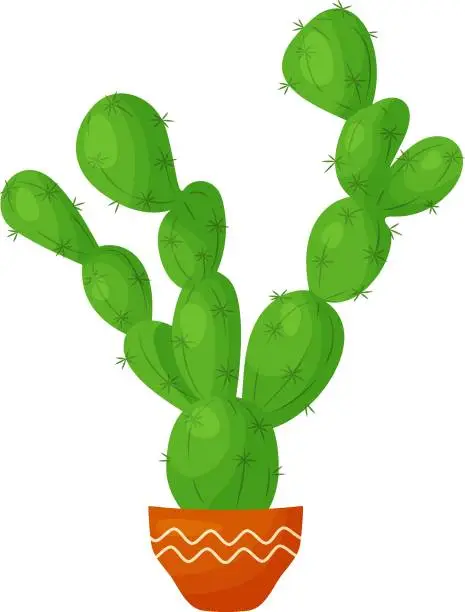 Vector illustration of Flowerpot. green cactus