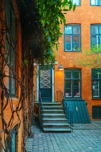 istock Orange courtyard of a house with greenery. 1438489039
