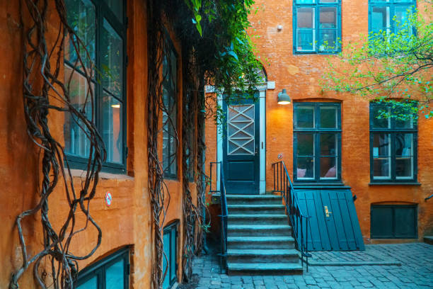 istock Orange courtyard of a house with greenery. 1438489048