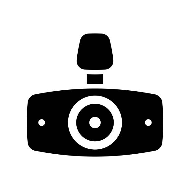 ilustraciones, imágenes clip art, dibujos animados e iconos de stock de icono de dvr para coche. silueta negra. vista frontal horizontal. ilustración gráfica plana simple vectorial. objeto aislado sobre fondo blanco. aislar. - spy cam