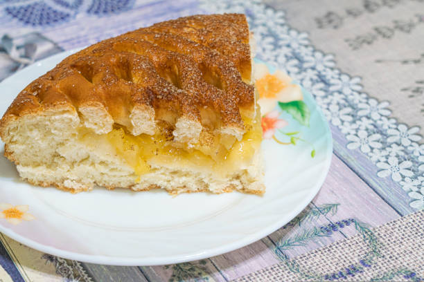 Artisanal apple pie on white background