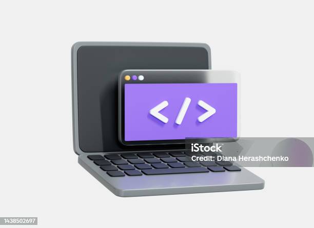 3d Computer Laptop And Program Code Development Web Coding Concept ...