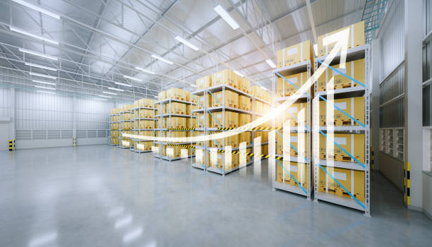 istock 3d rendering of warehouse with increase concept. 1438509585