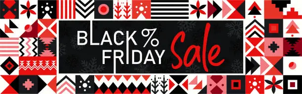 Vector illustration of Black Friday sale banner design with dark background & red and black color theme.