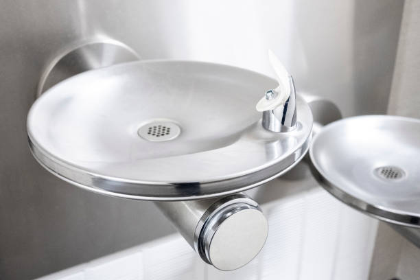 istock Two Modern Water Fountains 1438523409