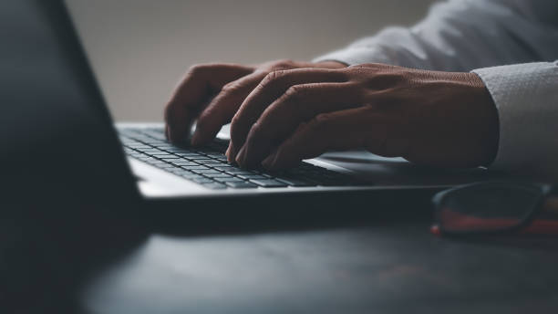 istock Businessman's hand using a laptop Doing business online with internet technology Digital in global network connection, online sales, digital marketing, investment, finance, big data link concept. internet investment 1438524319