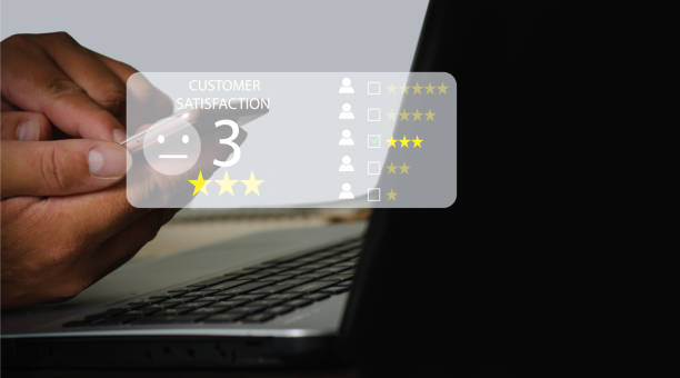istock Customer review satisfaction feedback survey concept, User give rating to service experience on online application, highest 3 stars, excellent service, good impression, reputation ranking of business. 1438524603