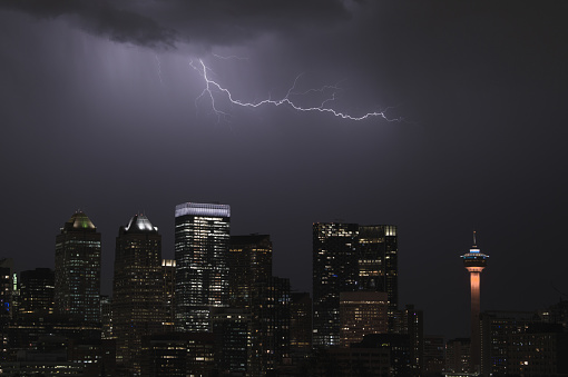 Lightning strike over the Canadian city of Calgary, in summer of 2022.