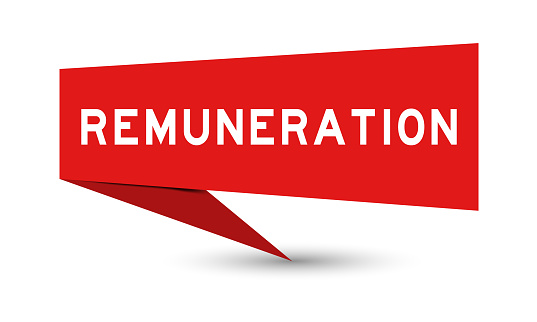 Red color speech banner with word remuneration on white background