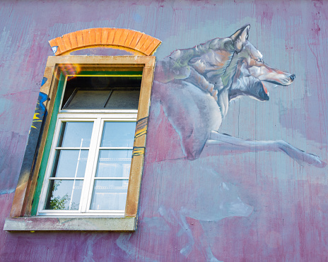 Wall painting of a wolf