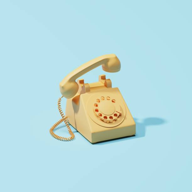 istock Old rotary dial telephone with handset lifted. Pastel colour image of communication device. 3D illustration. 1438541561