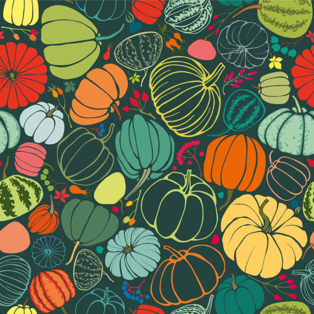 illustrazioni stock, clip art, cartoni animati e icone di tendenza di modello autunno senza - pumpkin autumn pattern repetition