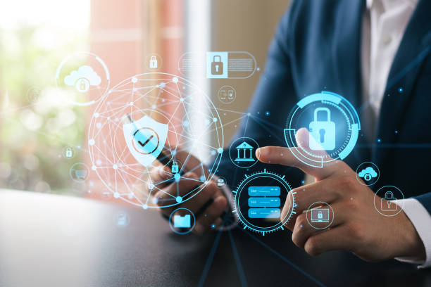 istock Cybersecurity concept global network security technology, business people protect personal information. Encryption with a padlock icon on the virtual interface. 1438544879