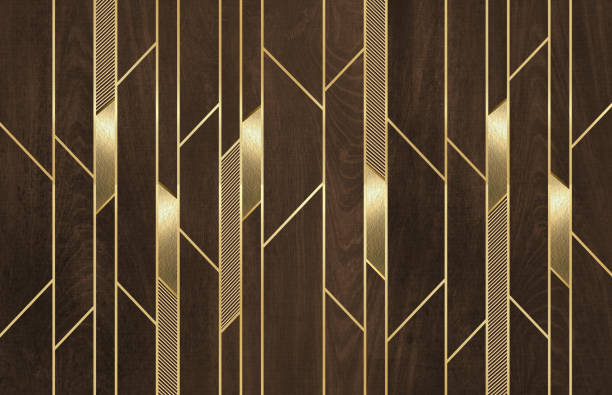 istock 3d modern mural wallpaper . Golden lines in dark background . for interior wall home decor 1438545824