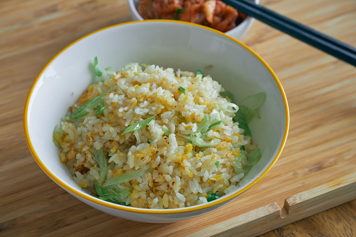 Fired rice with eggs and Chinese onion is very popular cooking for household cuisine. Almost every family can cook this meal in China.