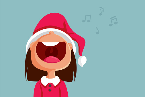 Happy caroler performing live having a bad voice
