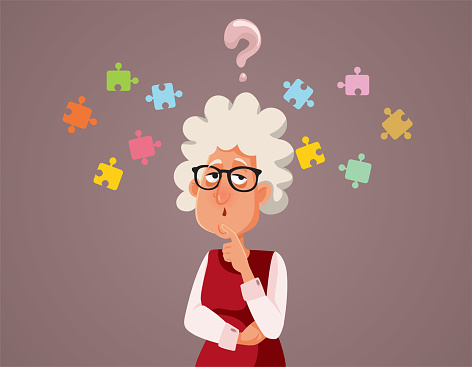 Woman Memory Line Puzzled Senior Woman Suffering Memory Loss Vector Illustration Stock ...