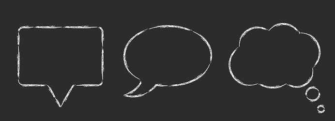 Hand drawn chat speech bubbles on black chalkboard. Flat vector illustration isolated on black background.