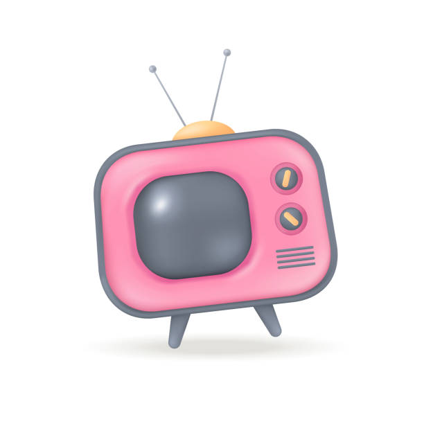 istock Retro pink home TV set with screen and antenna 3D icon 1438552015