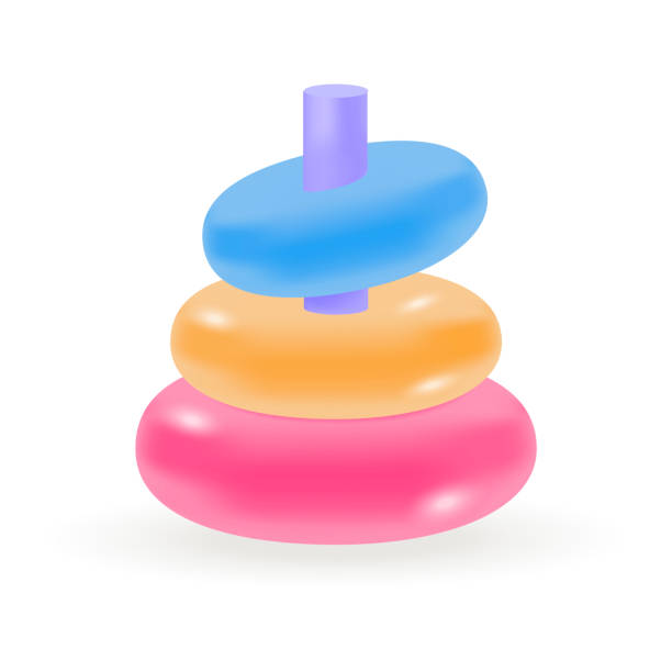 istock Blue, red and yellow circles on stick of toy pyramid 3D icon 1438552108