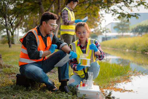 Scientists team collect water samples for analysis and research on water quality, environment with saving earth. Scientists team collect water samples for analysis and research on water quality, environment with saving earth. ecologist stock pictures, royalty-free photos & images