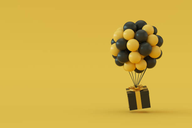 istock Balloons flying gift box, Black Friday Concept 1438556217