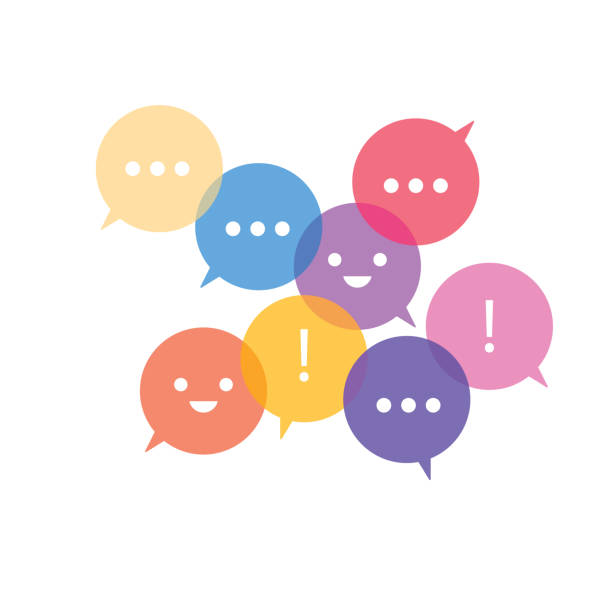 ilustrații de stoc cu conversație, bule de vorbire, concept de comunicare, ilustrație vectorială. șablon pentru web design, banner, aplicație mobilă, pagină de destinație și infografice - chestionar