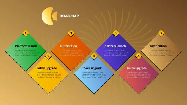 Vector illustration of Modular geometric roadmap made of rhombuses on gold background. Timeline infographic template for business presentation. Vector.