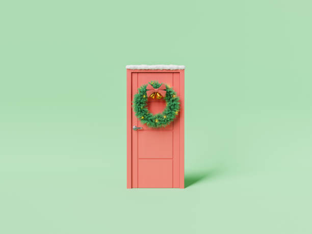 istock Door with traditional Christmas wreath 1438564522